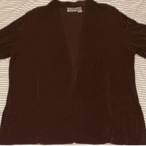 Chicos Travelers Brown Open Front 3/4 Sleeve Cardigan Jacket Sz 3 XL Slinky